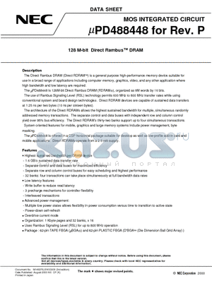 UPD488448FB-C80-45-DQ1 datasheet - 128 M-bit Direct Rambus DRAM