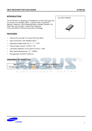 S1T8515A01 datasheet - FM IF RECEIVER FOR FLEX PAGER