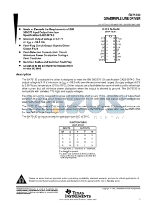 SN75130 datasheet - QUADRUPLE LINE DRIVER