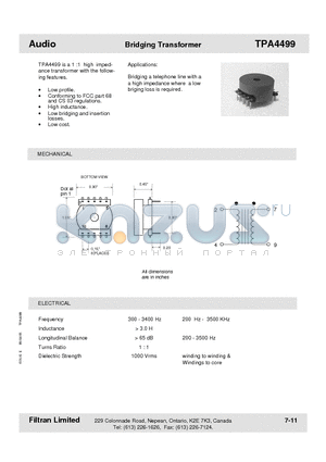 TPA4499 datasheet - Audio Bridging Transformer