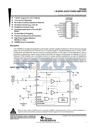 TPA4860 datasheet - 1-W MONO AUDIO POWER AMPLIFIER