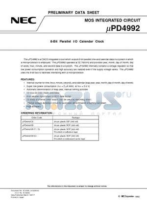 UPD4992 datasheet - 8-Bit Parallel I/O Calendar Clock