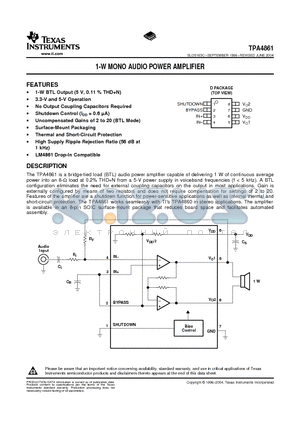 TPA4861 datasheet - 1-W MONO AUDIO POWER AMPLIFIER