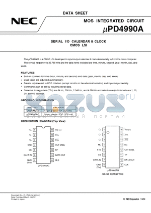 UPD4990AC datasheet - SERIAL I/O CALENDAR & CLOCK CMOS LSI