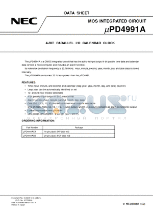 UPD4991ACX datasheet - 4-BIT PARALLEL I/O CALENDAR CLOCK