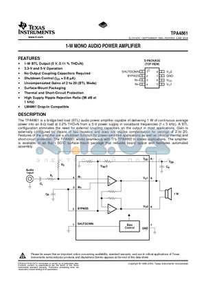 TPA4861D datasheet - 1-W MONO AUDIO POWER AMPLIFIER