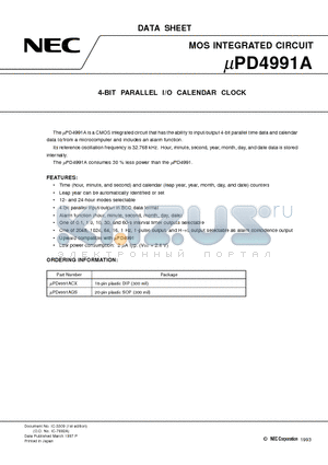UPD4991AGS datasheet - 4-BIT PARALLEL I/O CALENDAR CLOCK