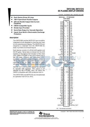 SN751506FT datasheet - DC PLASMA DISPLAY DRIVERS