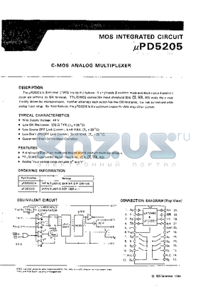 UPD5205 datasheet - C-MOS ANALOG MULTIPLEXER