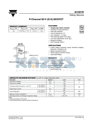 SI1021R_08 datasheet - P-Channel 60-V (D-S) MOSFET