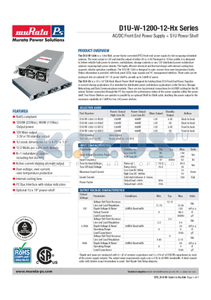 S1U-3X-16-A-12-RC datasheet - AC/DC Front End Power Supply  S1U Power Shelf