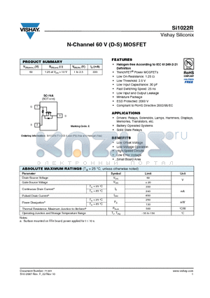 SI1022R datasheet - N-Channel 60 V (D-S) MOSFET