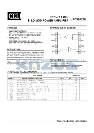 UPD5702TU datasheet - NECs 2.4 GHz Si LD MOS POWER AMPLIFIER