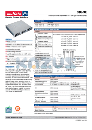 S1U-3X-16-A-12-RC datasheet - 1U 19 inch Power Shelf for the D1U Family of Power Supplies