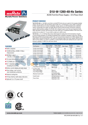 S1U-3X-16-A-48-RC datasheet - AC/DC Front End Power Supply  S1U Power Shelf