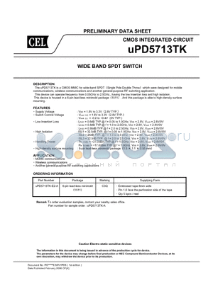 UPD5713TK datasheet - WIDE BAND SPDT SWITCH