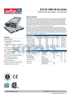 S1U-3X-16-A-48-RC datasheet - AC/DC Front End Power Supply  S1U Power Shelf