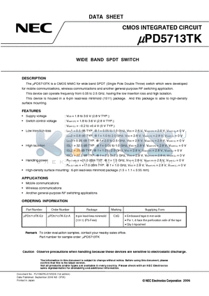 UPD5713TK datasheet - WIDE BAND SPDT SWITCH