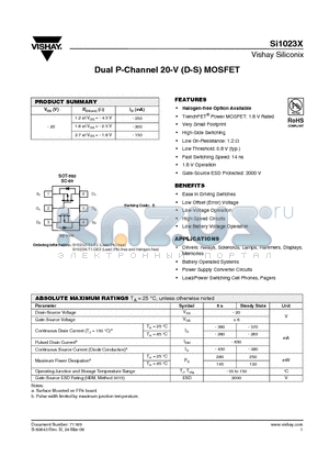 SI1023X datasheet - Dual P-Channel 20-V (D-S) MOSFET