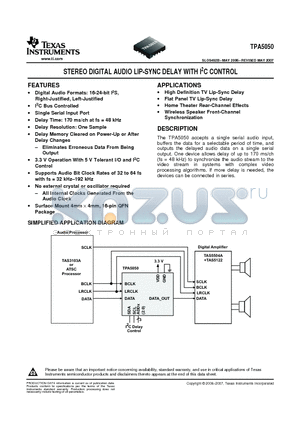 TPA5050_08 datasheet - STEREO DIGITAL AUDIO LIP-SYNC DELAY WITH I2C CONTROL