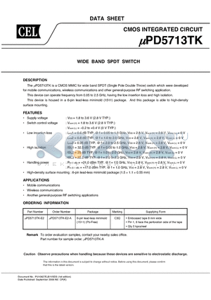 UPD5713TK_1 datasheet - WIDE BAND SPDT SWITCH