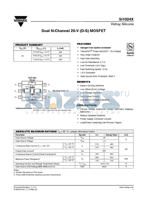 SI1024X-T1-GE3 datasheet - Dual N-Channel 20-V (D-S) MOSFET