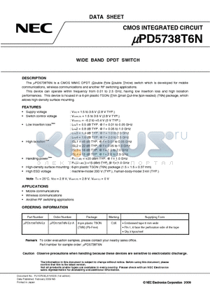 UPD5738T6N-E2-A datasheet - WIDE BAND DPDT SWITCH