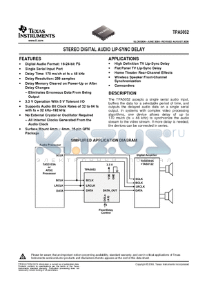 TPA5052RSAT datasheet - STEREO DIGITAL AUDIO LIP-SYNC DELAY