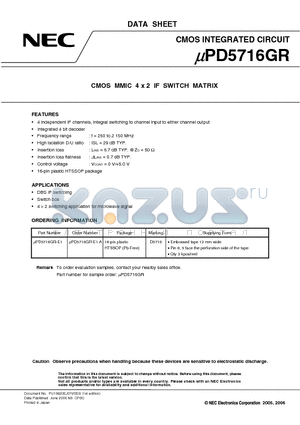 UPD5716GR datasheet - CMOS MMIC 4 x 2 IF SWITCH MATRIX