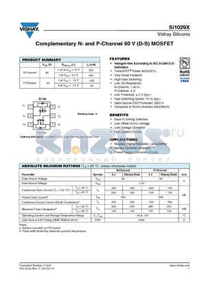 SI1029X_10 datasheet - Complementary N- and P-Channel 60 V (D-S) MOSFET