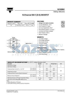 SI1026X datasheet - N-Channel 60-V (D-S) MOSFET