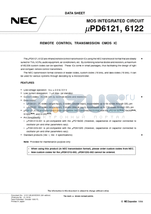 UPD6121G-002 datasheet - REMOTE CONTROL TRANSMISSION CMOS IC