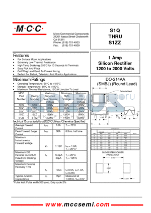 S1Z datasheet - 1 Amp Silicon Rectifier 1200 to 2000 Volts