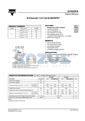 SI1032R-T1-E3 datasheet - N-Channel 1.5-V (G-S) MOSFET