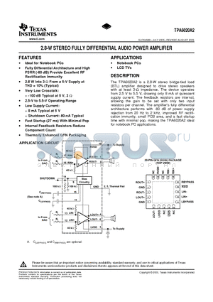 TPA6020A2EVM datasheet - 2.8-W STEREO FULLY DIFFERENTIAL AUDIO POWER AMPLIFIER