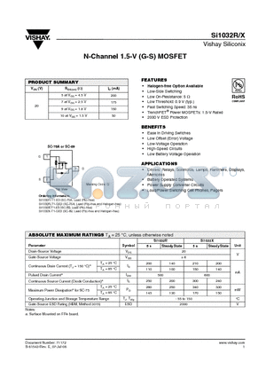SI1032X datasheet - N-Channel 1.5-V (G-S) MOSFET