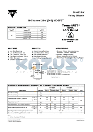 SI1032X-T1 datasheet - N-Channel 20-V (D-S) MOSFET