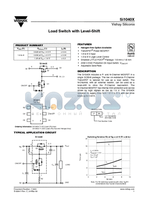 SI1040X datasheet - Load Switch with Level-Shift