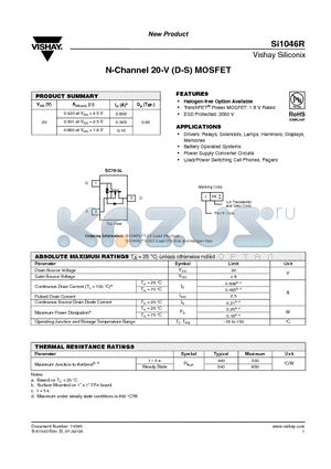 SI1046R-T1-E3 datasheet - N-Channel 20-V (D-S) MOSFET