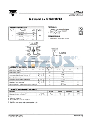 SI1050X-T1-E3 datasheet - N-Channel 8-V (D-S) MOSFET