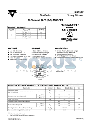 SI1034X datasheet - N-Channel 20-V (D-S) MOSFET