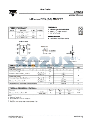 SI1054X-T1-E3 datasheet - N-Channel 12-V (D-S) MOSFET