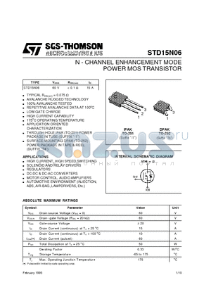 STD15N06 datasheet - N - CHANNEL ENHANCEMENT MODE POWER MOS TRANSISTOR