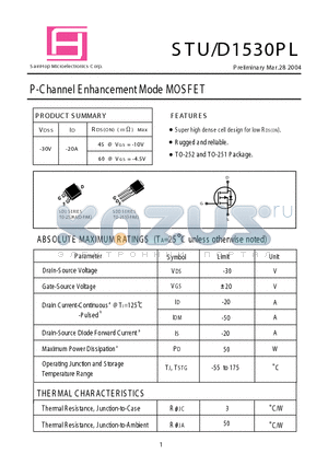 STD1530PL datasheet - P-Channel E nhancement Mode MOSFET