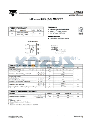 SI1058X datasheet - N-Channel 20-V (D-S) MOSFET