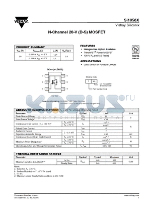 SI1058X-T1-E3 datasheet - N-Channel 20-V (D-S) MOSFET