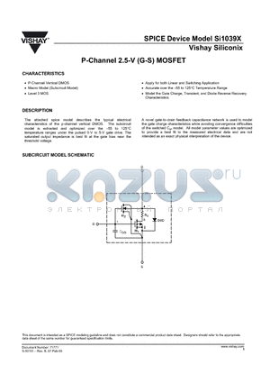 SI1039X datasheet - P-Channel 1.8-V (G-S) MOSFET