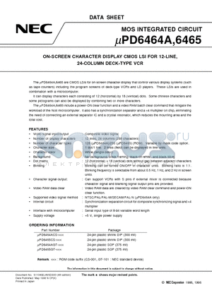 UPD6465CS datasheet - ON-SCREEN CHARACTER DISPLAY CMOS LSI FOR 12-LINE, 24-COLUMN DECK-TYPE VCR