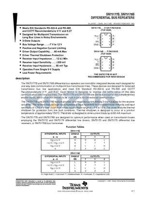 SN75177BP datasheet - DIFFERENTIAL BUS REPEATERS