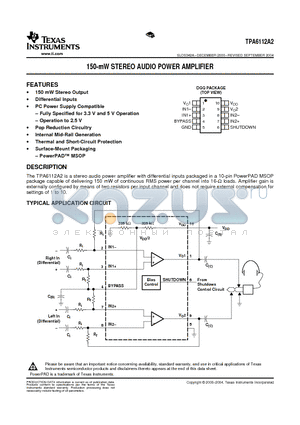 TPA6112A2DGQRG4 datasheet - 150-mW STEREO AUDIO POWER AMPLIFIER